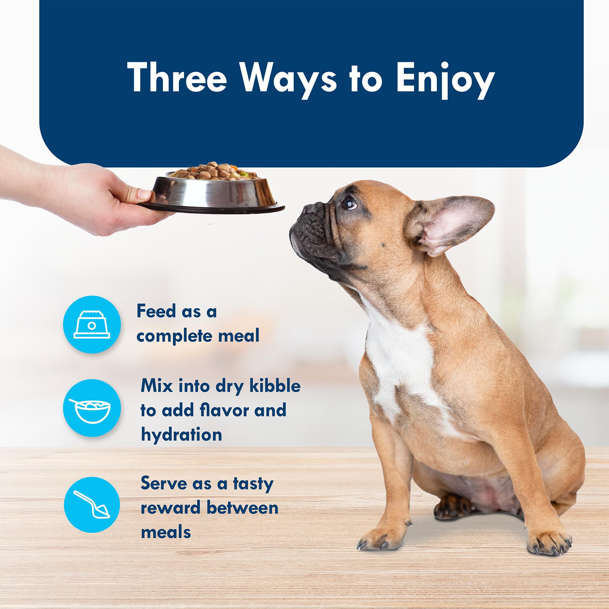 Blue Buffalo Delights Serving Cups ready for quick, portion-controlled meals for small breeds at home.