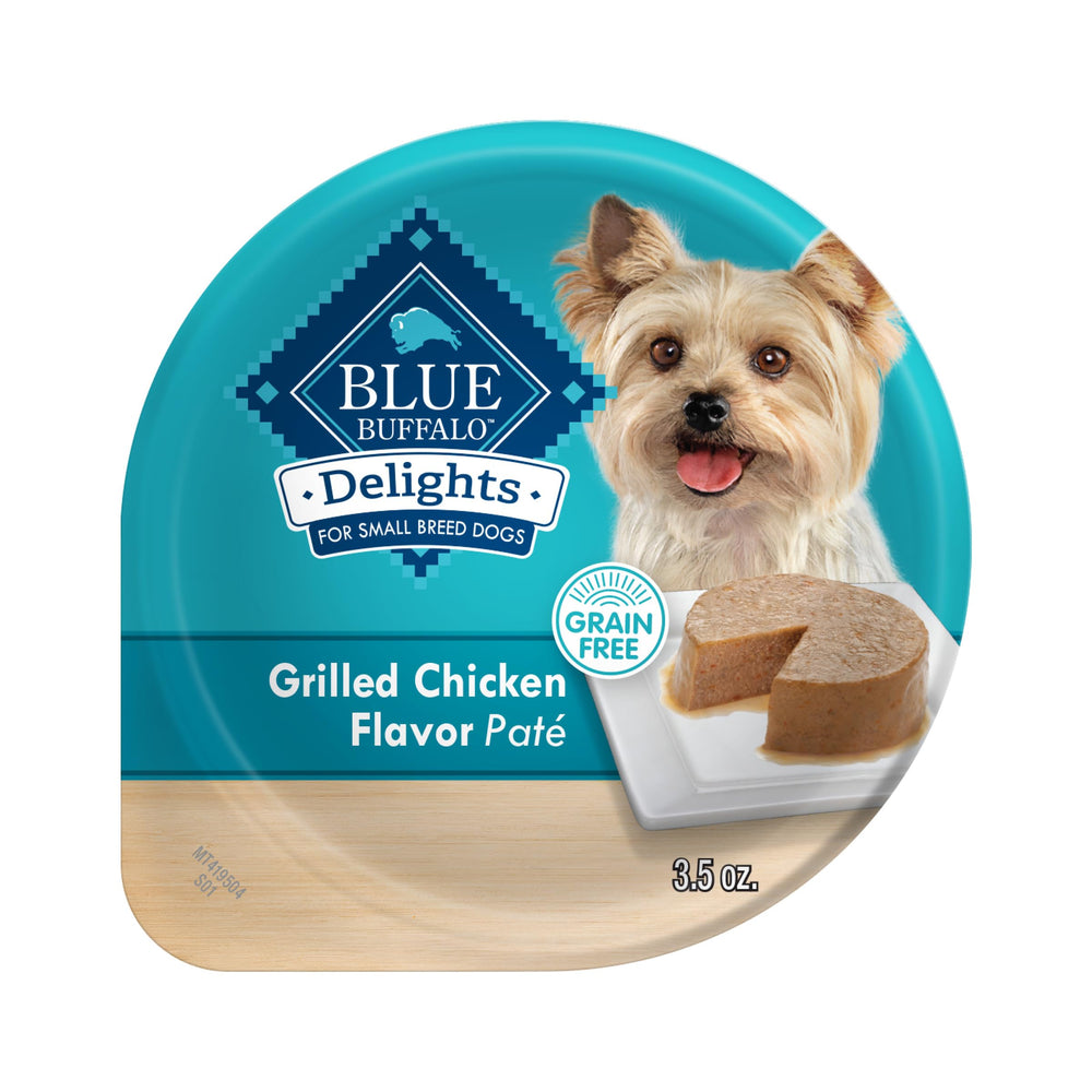 Blue Buffalo Delights small-breed cups with chicken paté and savory juice.