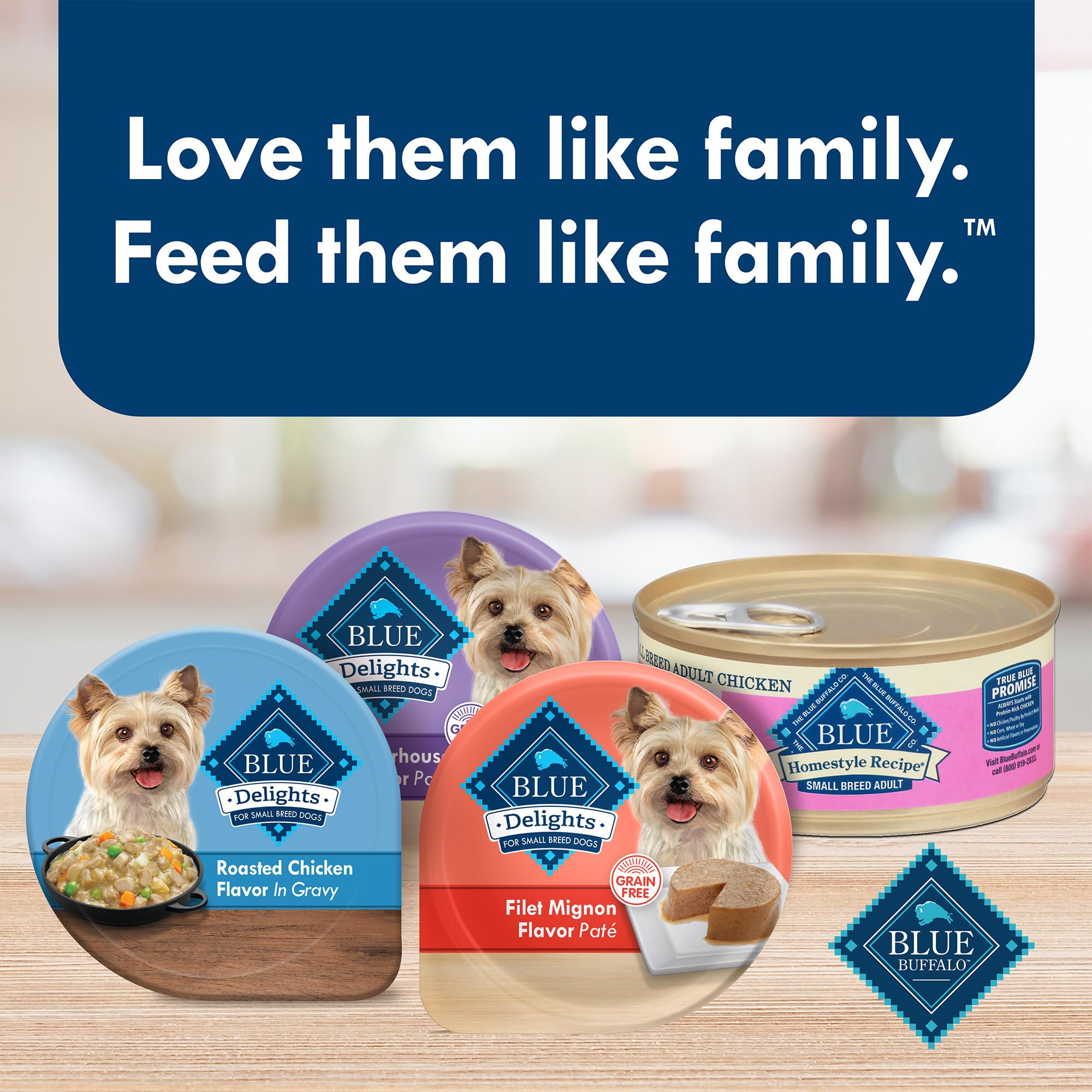 Blue Buffalo Delights Small-Breed Dining Area ready for mealtime bowls.