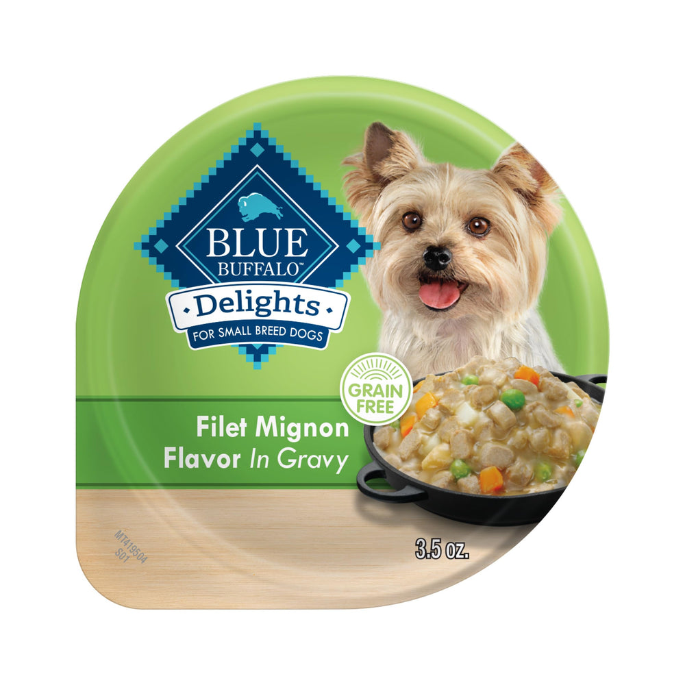 Blue Buffalo Divine Delights small breed filet mignon cup shows a tasty, portion-controlled serving.
