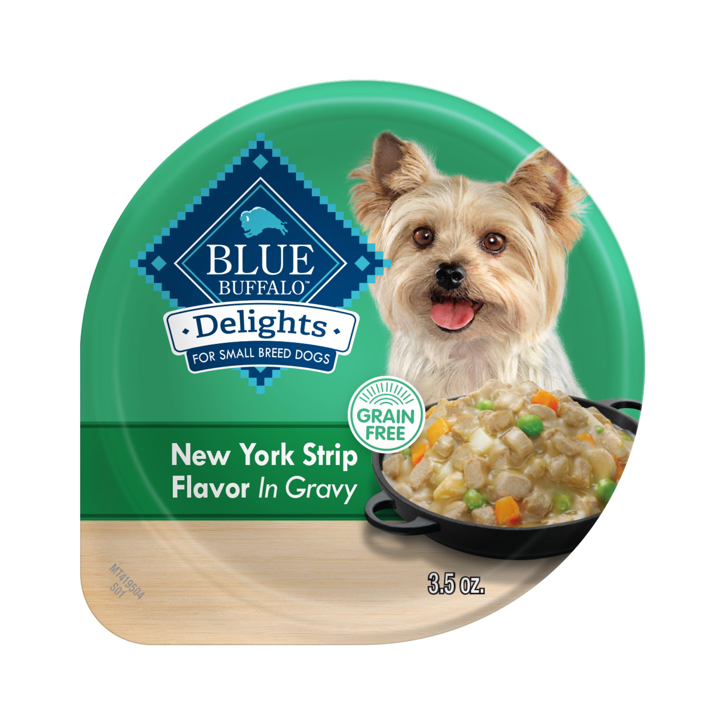 Blue Buffalo Delights small breed cup-front view with NY Strip in gravy for small dogs