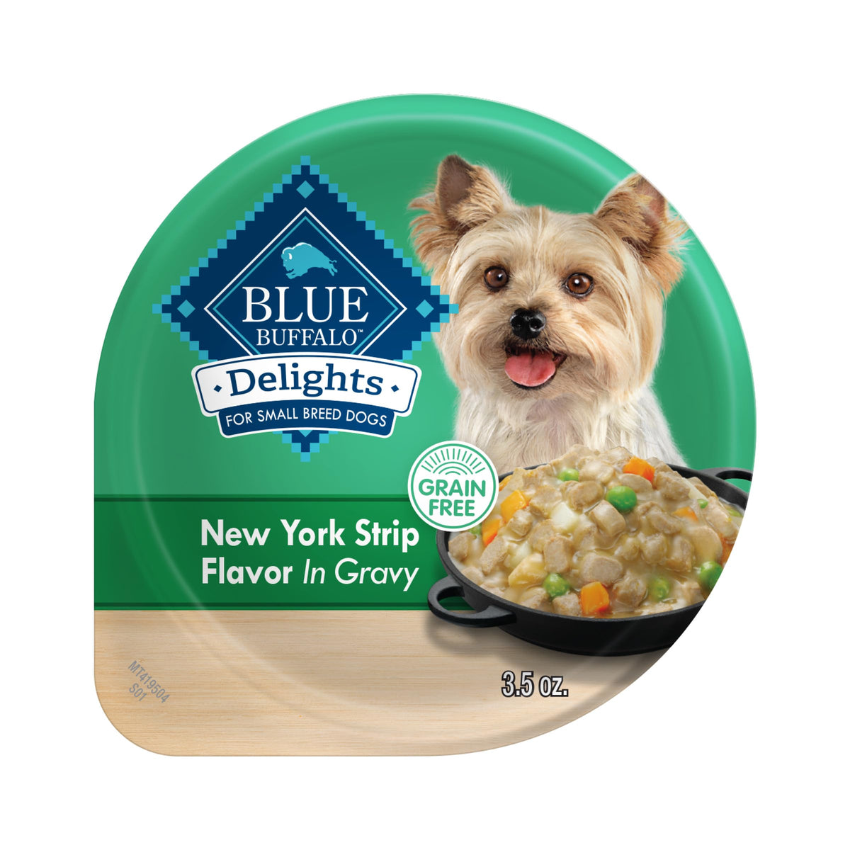 Blue Buffalo Delights small breed cup-front view with NY Strip in gravy for small dogs