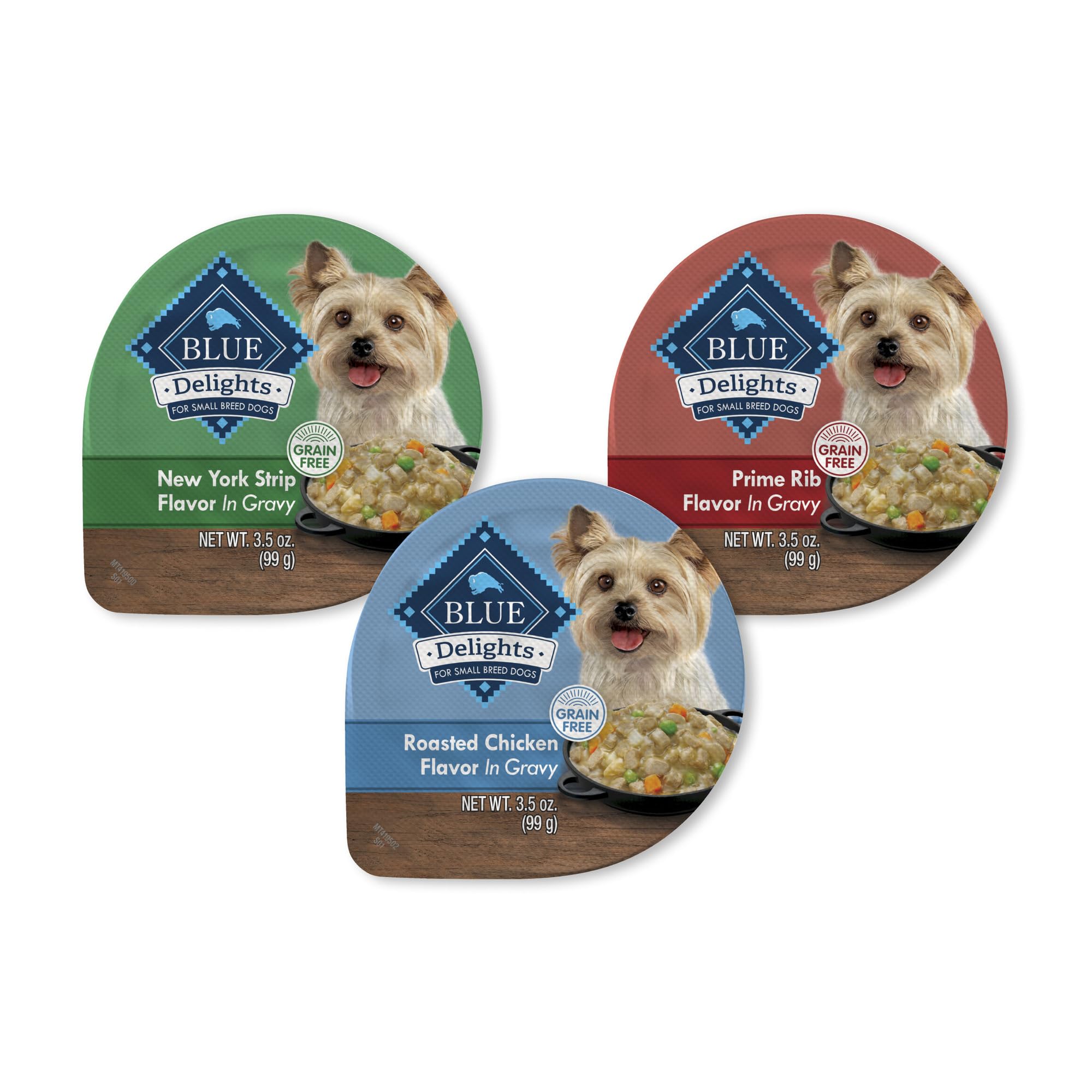 Blue Buffalo Delights small-breed packaging shows variety and convenience for daily meals