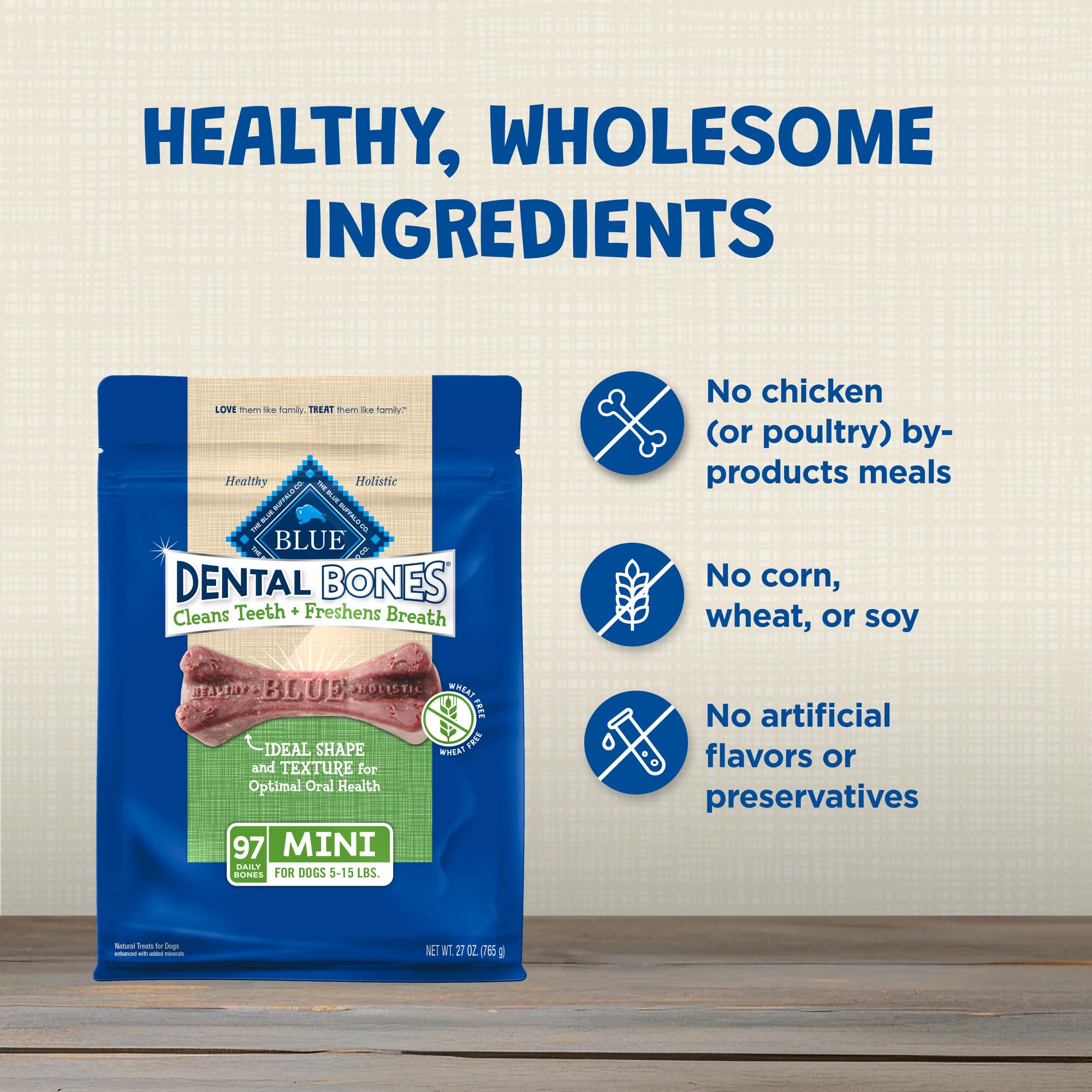 Blue Buffalo Dental Bones Mini daily use size suited for tiny breeds