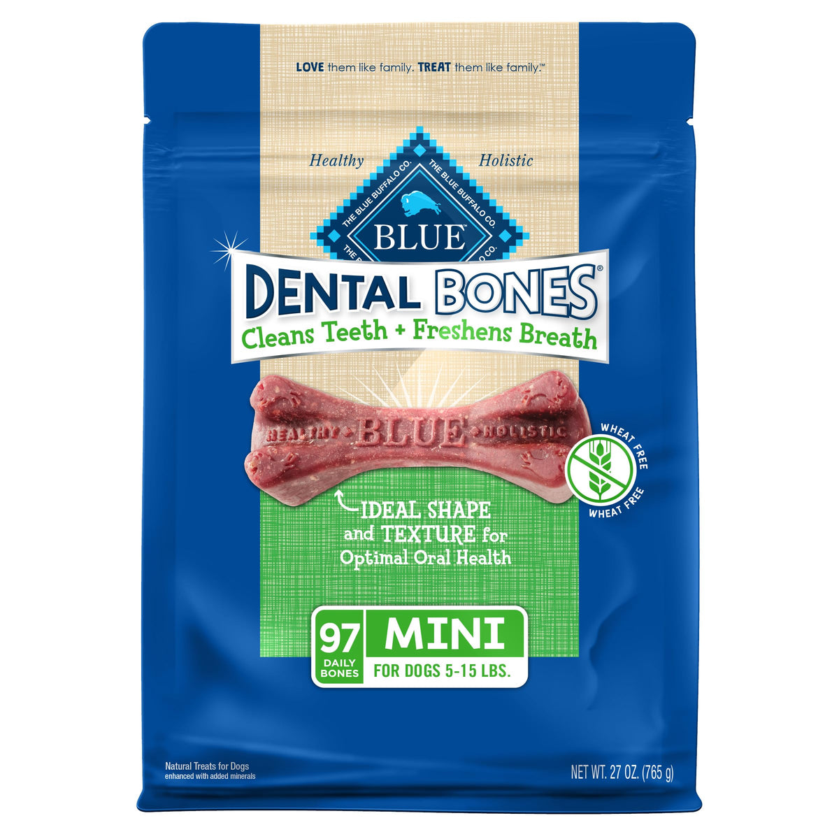 Blue Buffalo Dental Bones Mini bag promotes daily oral care for small dogs