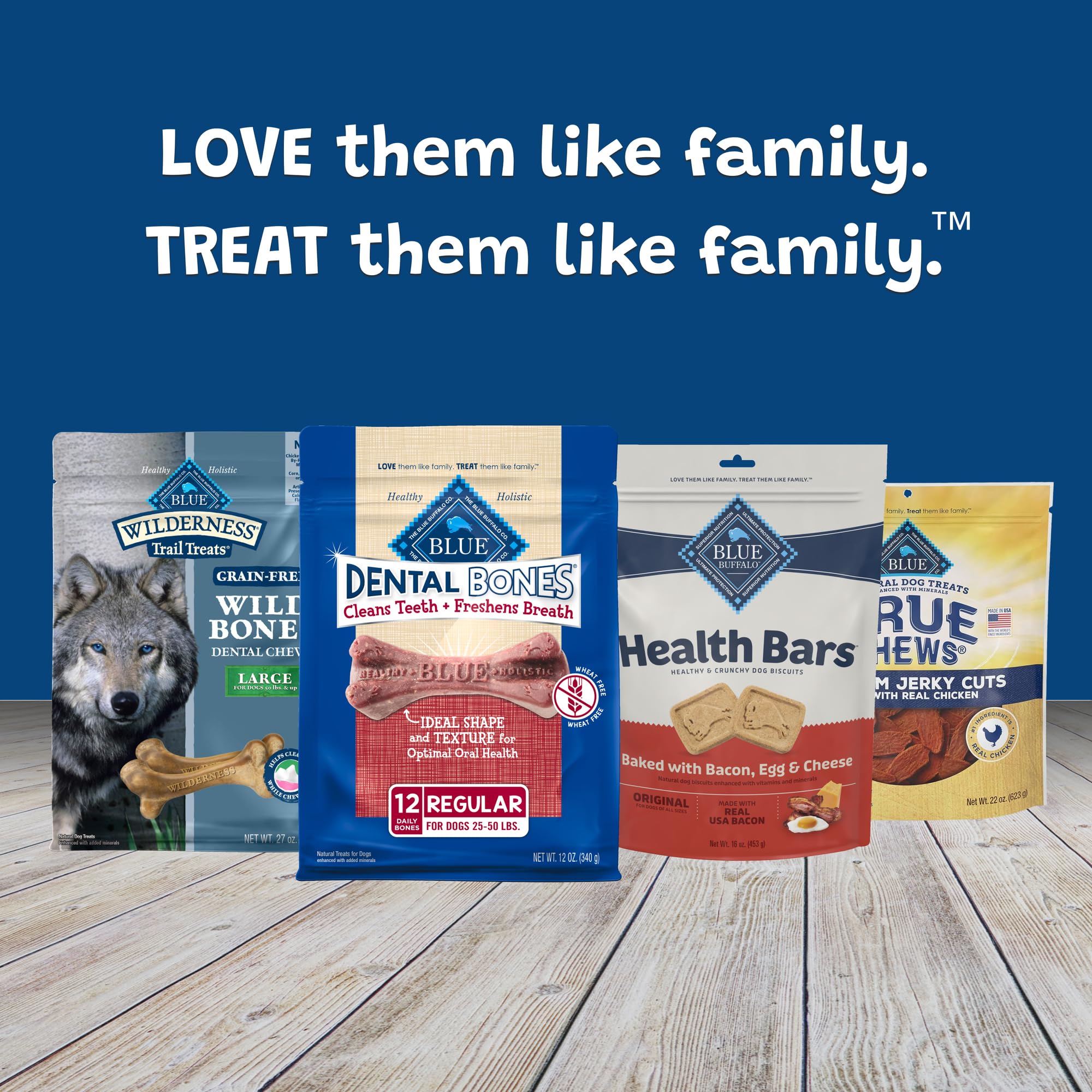 Blue Buffalo Dental Bones Regular bone-shape emphasizes durable chew for long-lasting entertainment.