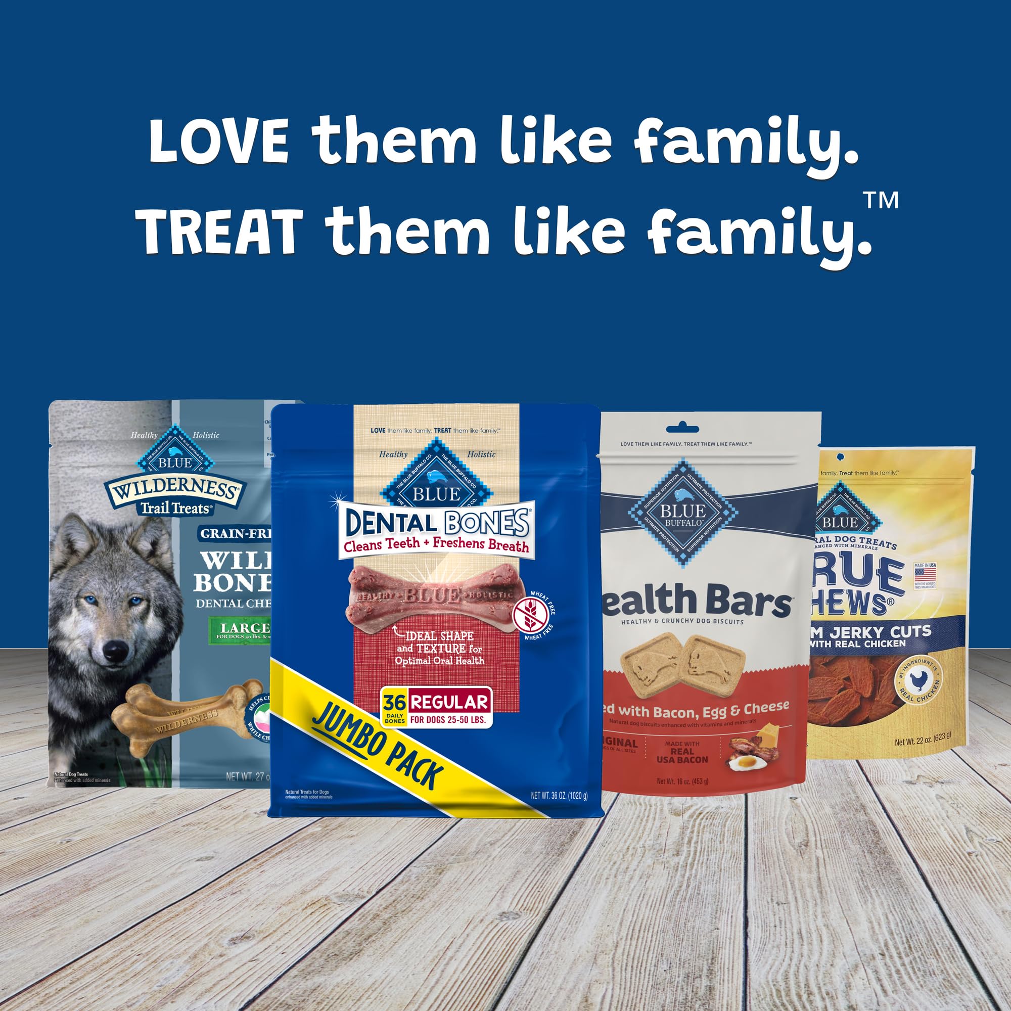 Blue Buffalo Dental Bones regular chew shown as a pet-friendly digestible treat