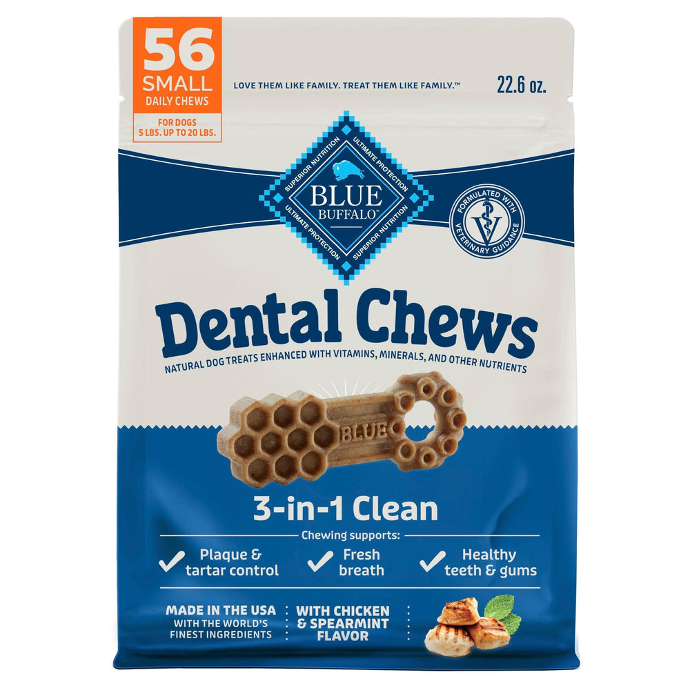 Blue Buffalo Dental Chews small package front enhances daily dental care for small dogs.