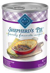 Blue Buffalo Family Favorites Shepherd's Pie can pack featuring real beef first and natural ingredients