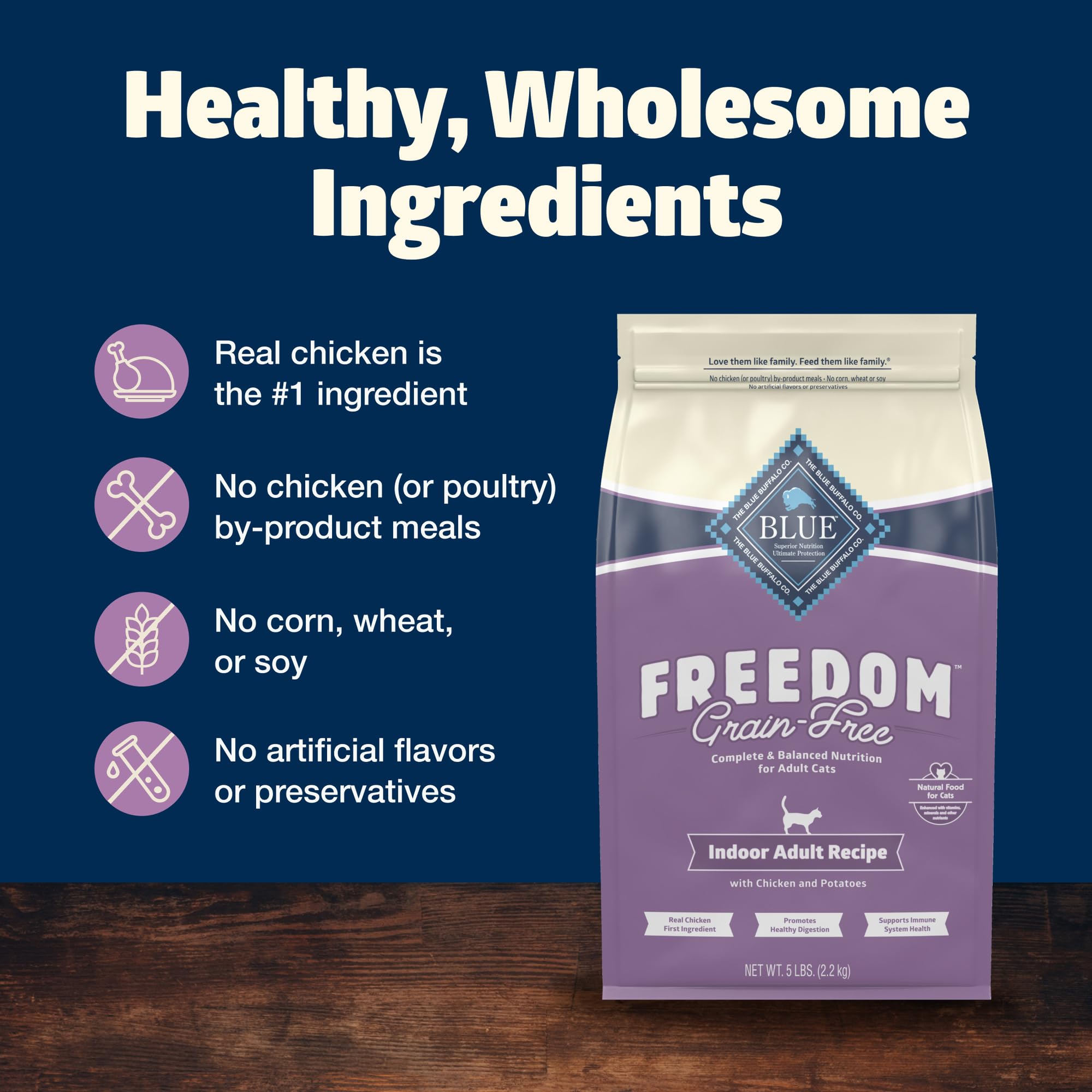 Blue Buffalo Freedom 5-lb bag provides long-lasting grain-free nutrition.