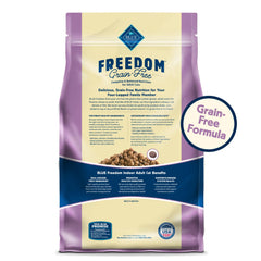 Blue Buffalo Freedom grain-free chicken-first formula for adult indoor cats.