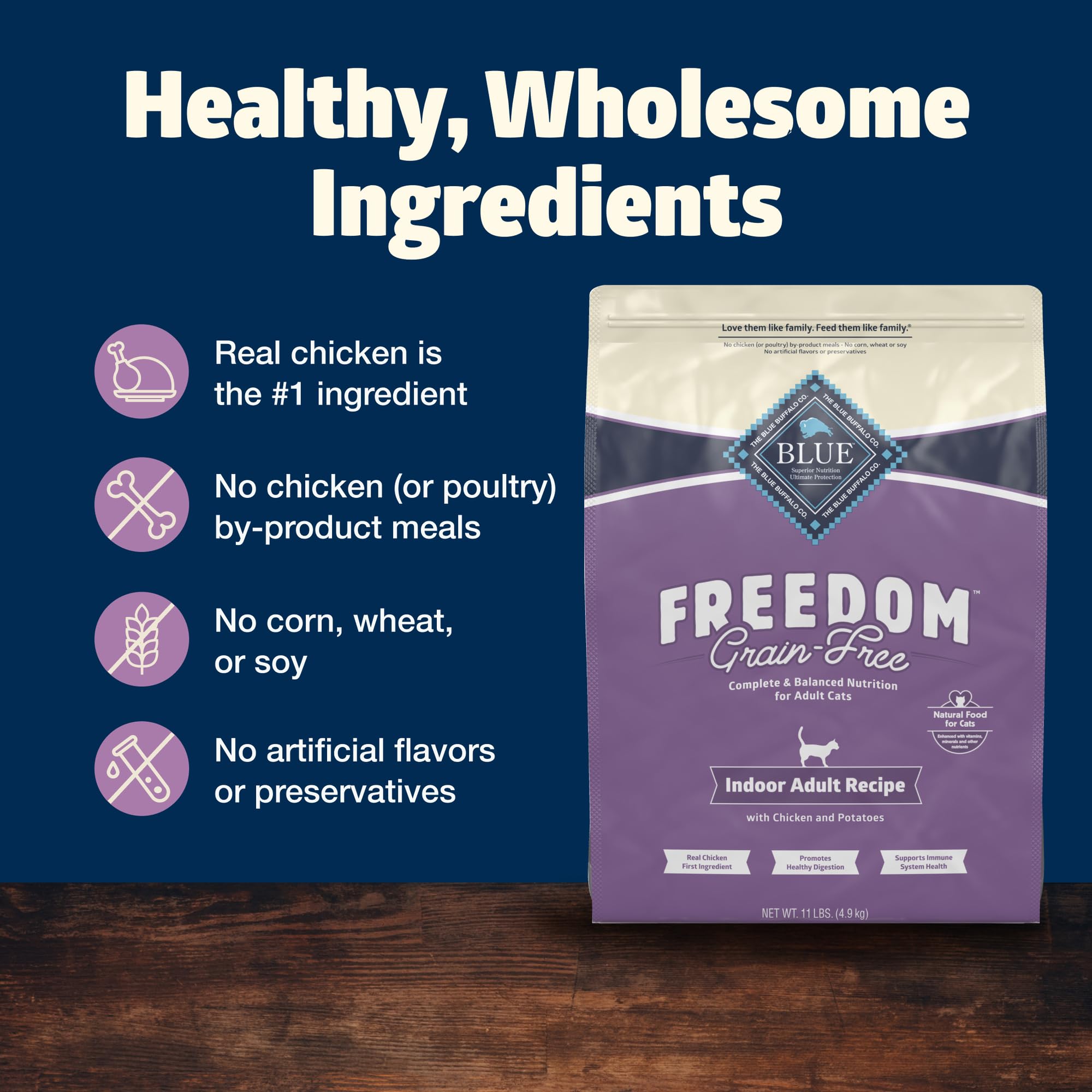 Blue Buffalo Freedom kibble close-up reveals real chicken flavor.