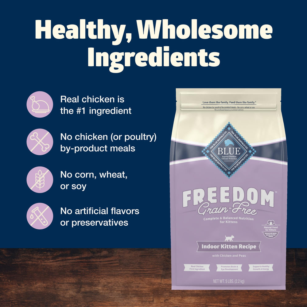 Blue Buffalo Freedom ingredients include carrots, peas, blueberries, and cranberries.