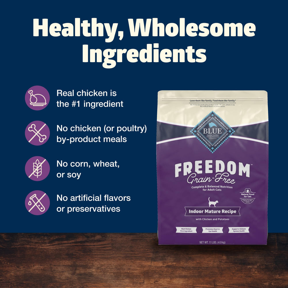 Blue Buffalo packaging indicates LifeSource Bits and protein balance for mature cats.