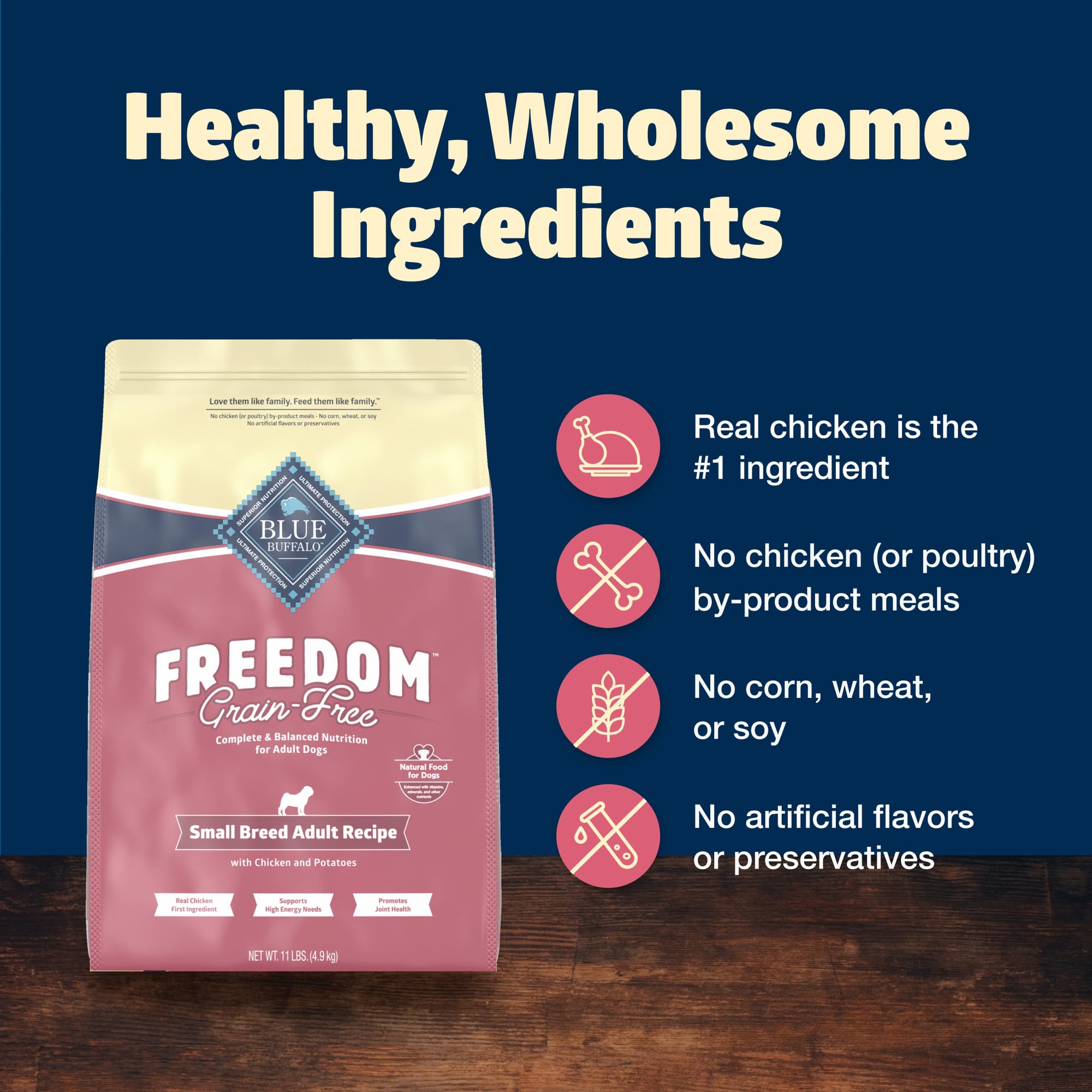Blue Buffalo Freedom kibble texture close-up with crunchy bites