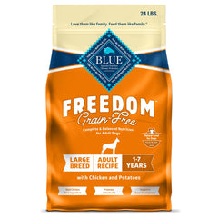 Blue Buffalo Freedom large breed bag front view showing packaging for grain-free meals