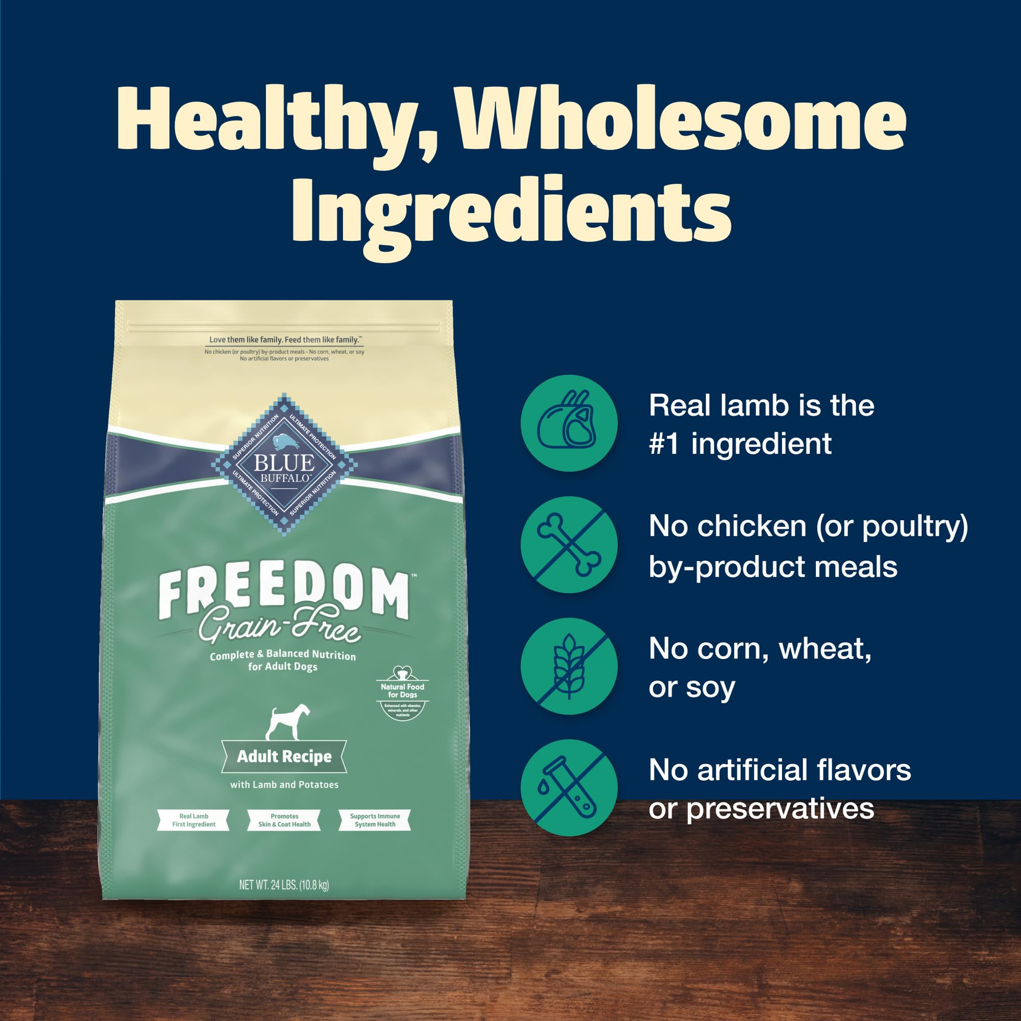 Blue Buffalo Freedom omega fatty acids support shiny coat and healthy skin