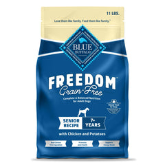 Blue Buffalo Freedom senior dry dog food bowl with kibble for active aging dogs