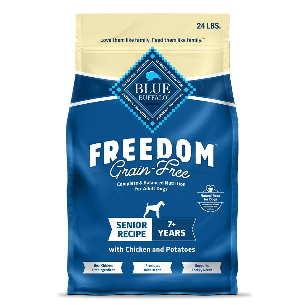 Blue Buffalo Freedom Senior dry dog food with real chicken first ingredient for taste and protein