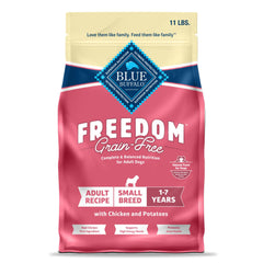 Blue Buffalo Freedom Small Breed Chicken bag highlights real chicken first