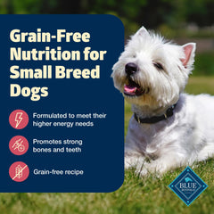 Blue Buffalo Freedom small breed bag open reveals natural ingredients for easier serving.