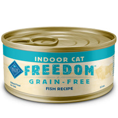 Blue Buffalo Freedom wet cat food can front showing grain-free indoor formula