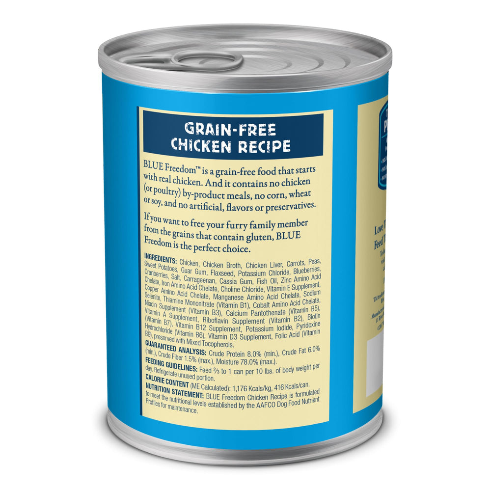 Blue Buffalo Freedom grain-free wet dog food showcases gluten-free recipe for dogs with sensitivities