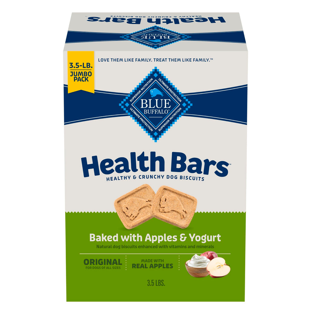 Blue Buffalo Health Bars apples and yogurt biscuits offer a wholesome crunchy reward.