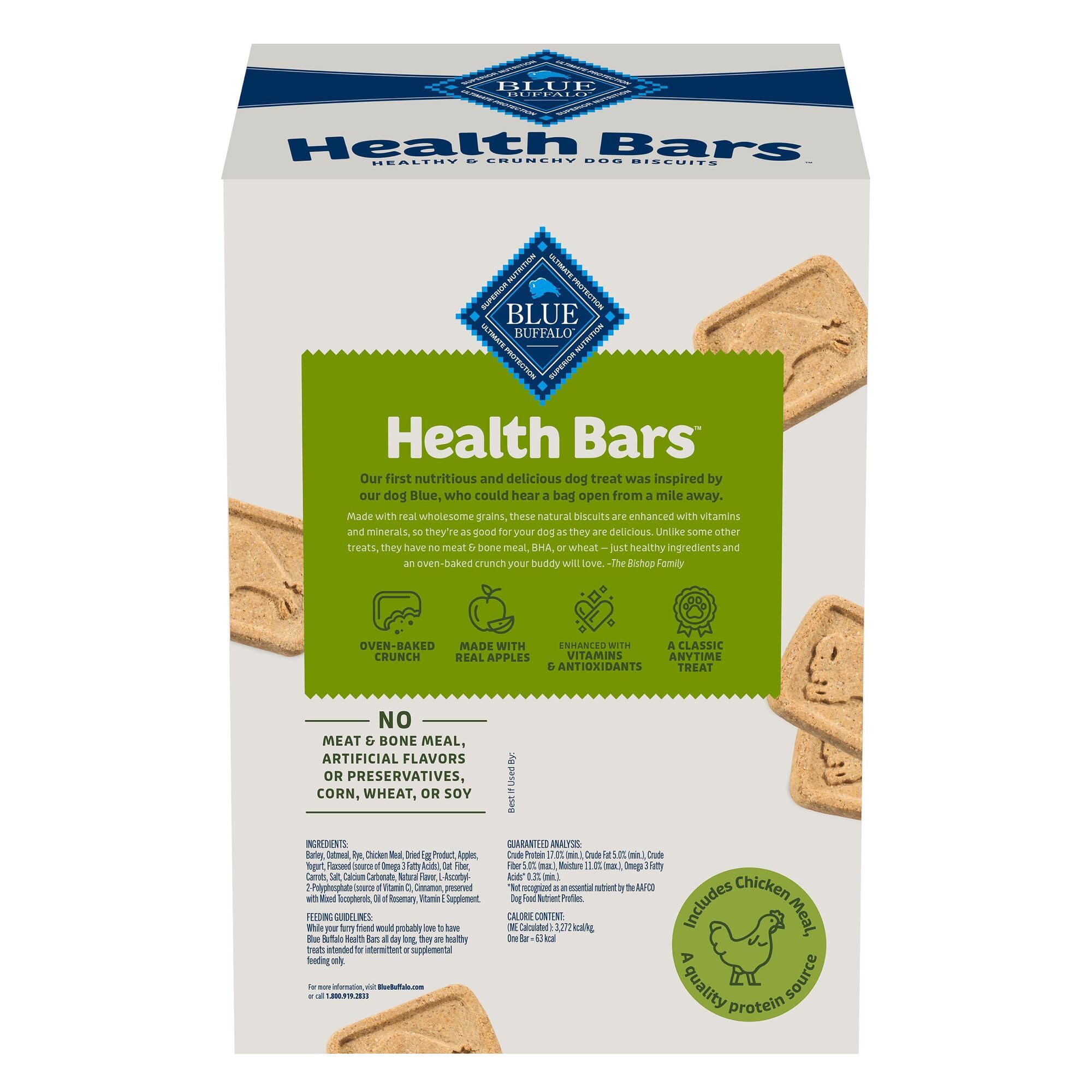 Blue Buffalo Health Bars oven-baked aroma enhances treat time for dogs.