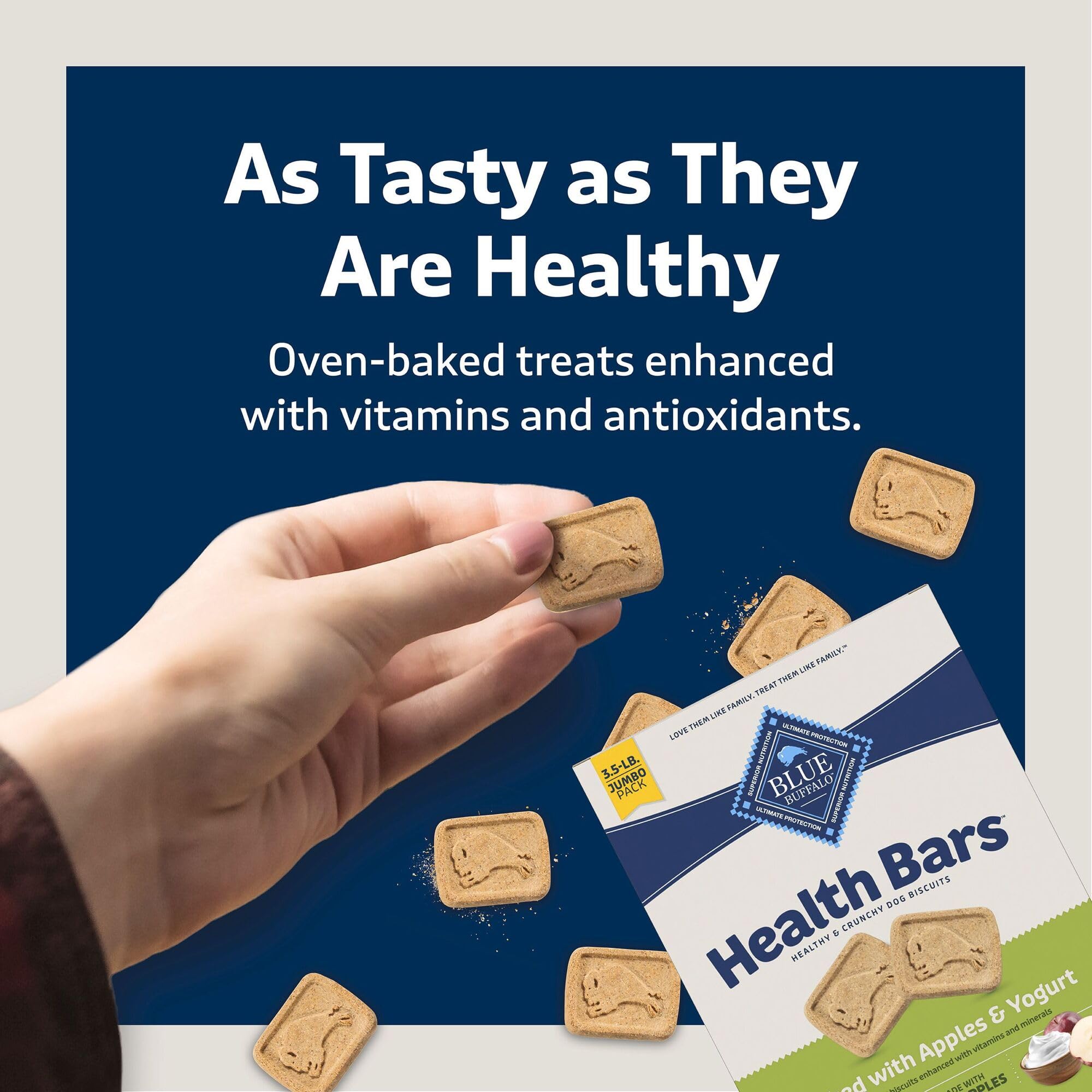 Blue Buffalo Health Bars suit all breed sizes for daily snacking.