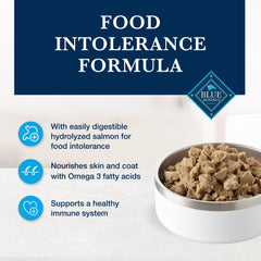 Opened can of Blue Buffalo HF hydrolyzed salmon wet cat food.