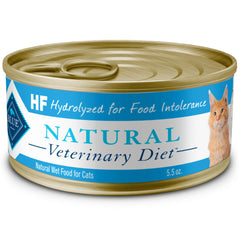 Blue Buffalo HF hydrolyzed salmon wet cat food packshot for sensitive stomachs.