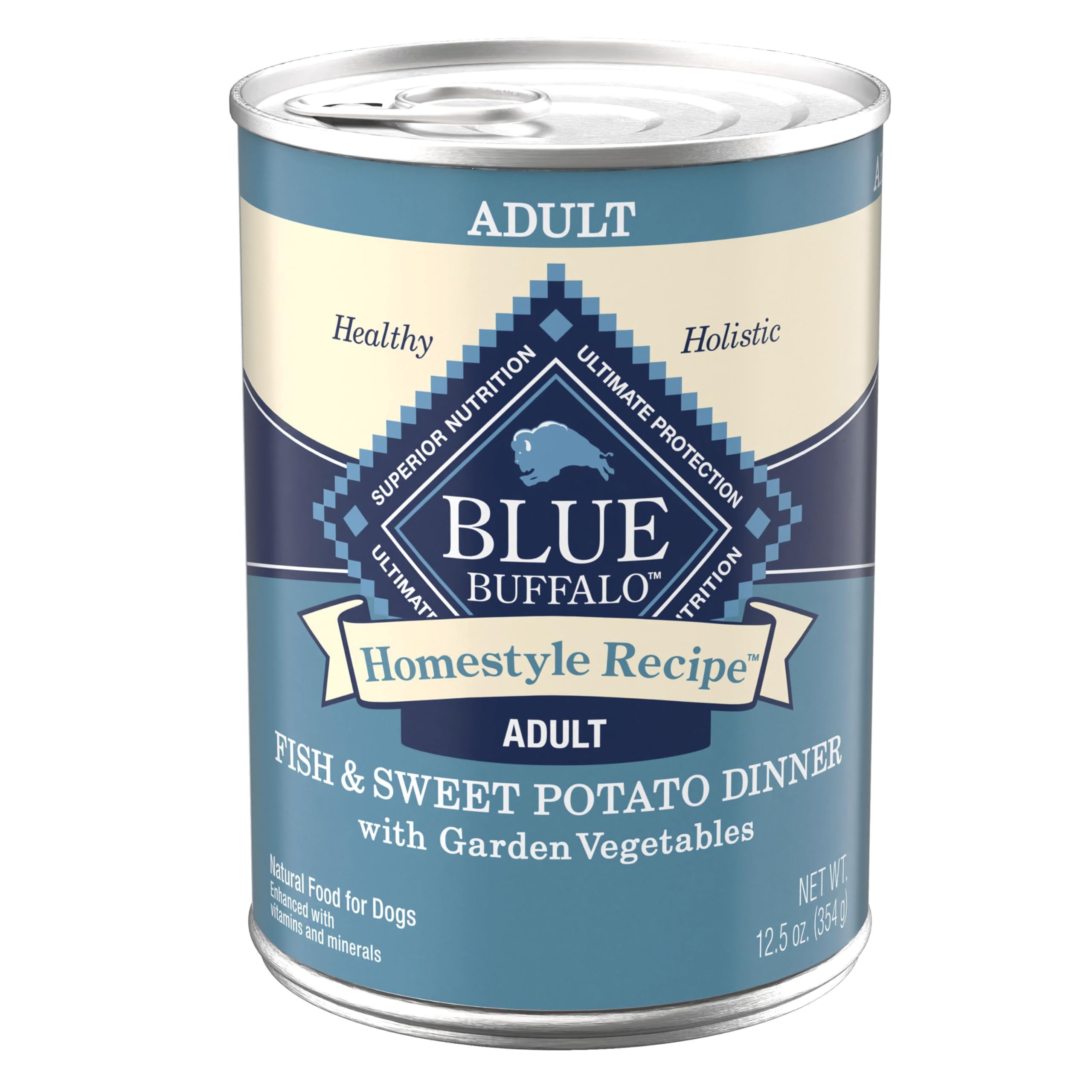 Blue Buffalo Homestyle fish-first-ingredient highlights natural flavor dogs love.