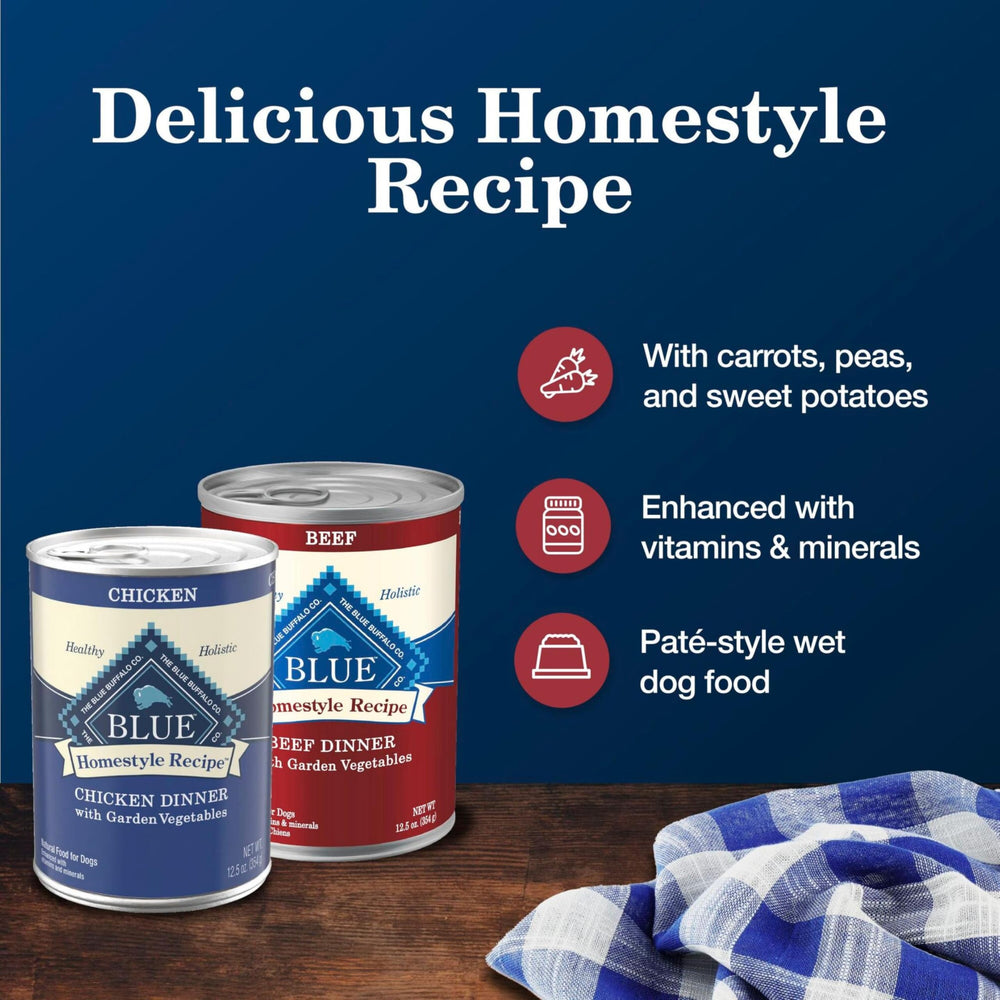 Blue Buffalo Homestyle Ingredients Closeup highlights no corn, wheat, or soy.