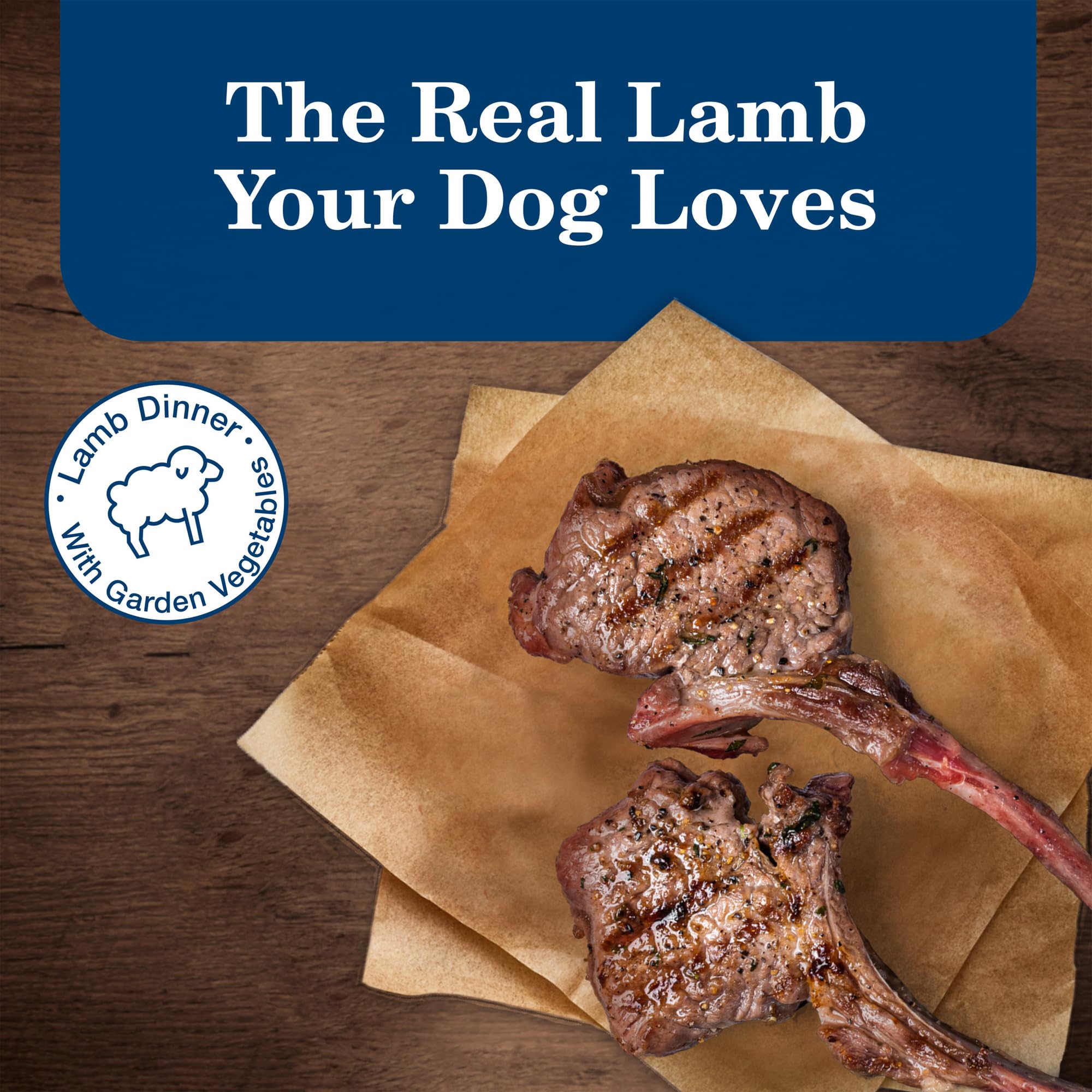 Blue Buffalo Homestyle Lamb Dinner ingredients panel highlights wholesome grains and berries.