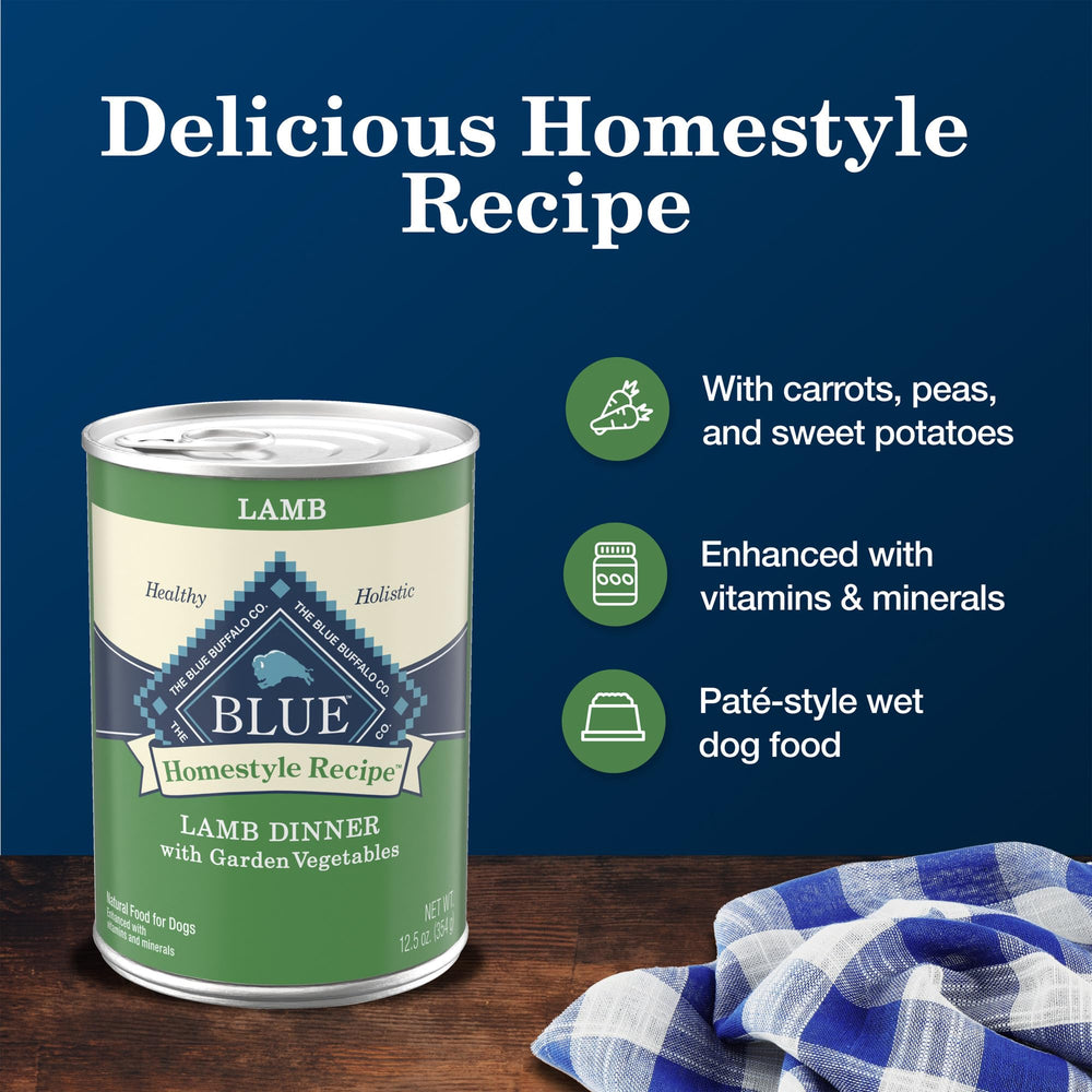 Blue Buffalo Homestyle Lamb Dinner serving in a bowl demonstrates convenient complete meal.