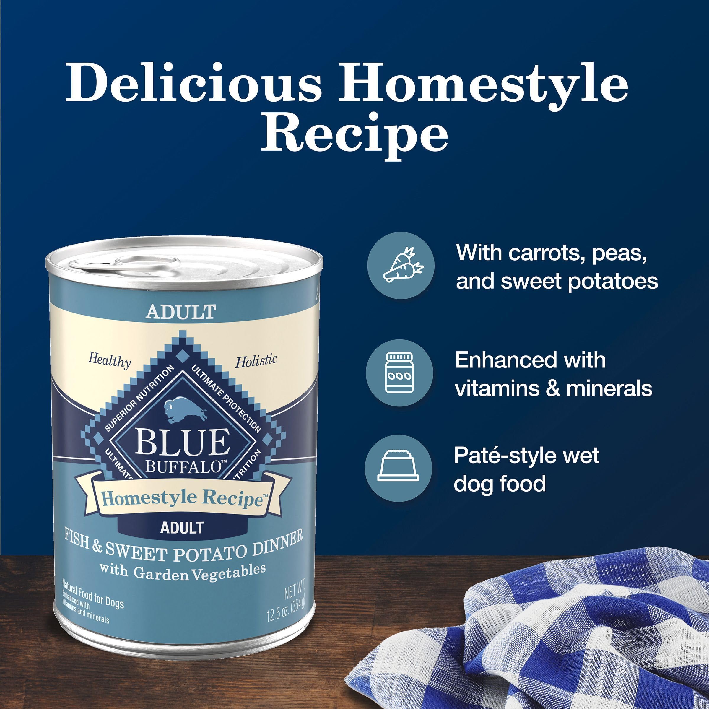 Blue Buffalo Homestyle no-chicken-by-products emphasizes clean ingredients for dogs.