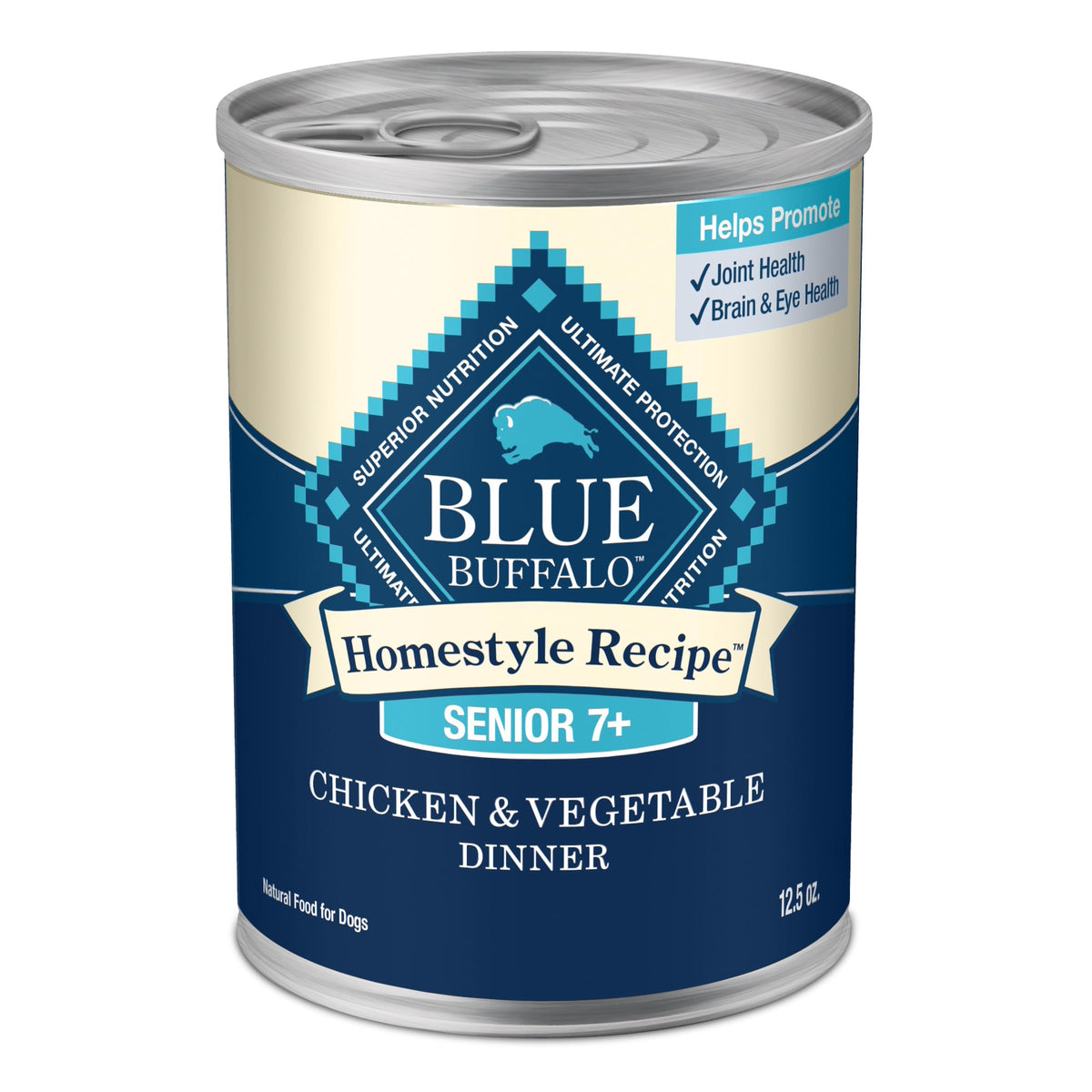 Blue Buffalo Homestyle Senior Wet Dog Food with real chicken first for protein-rich meals.