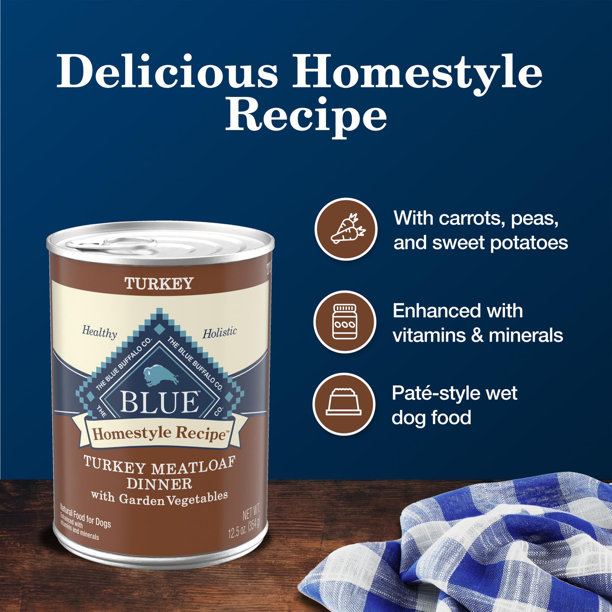 Blue Buffalo Homestyle Turkey Dinner front view of the can for quick identification