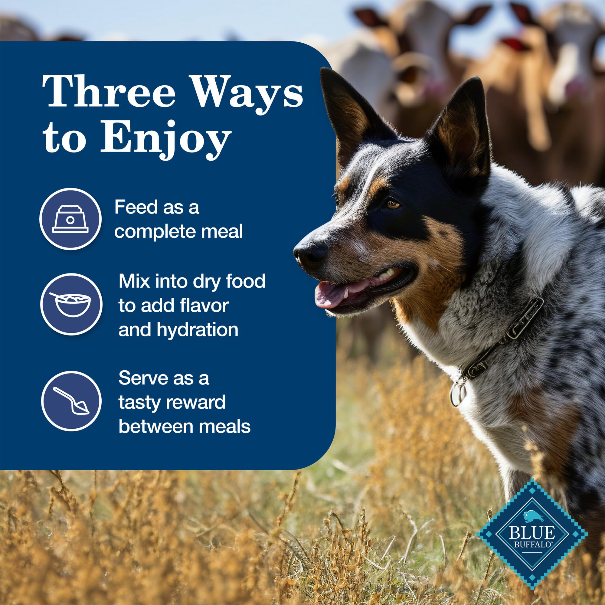 Blue Buffalo Homestyle wholesome ingredients support balanced, tasty meals.