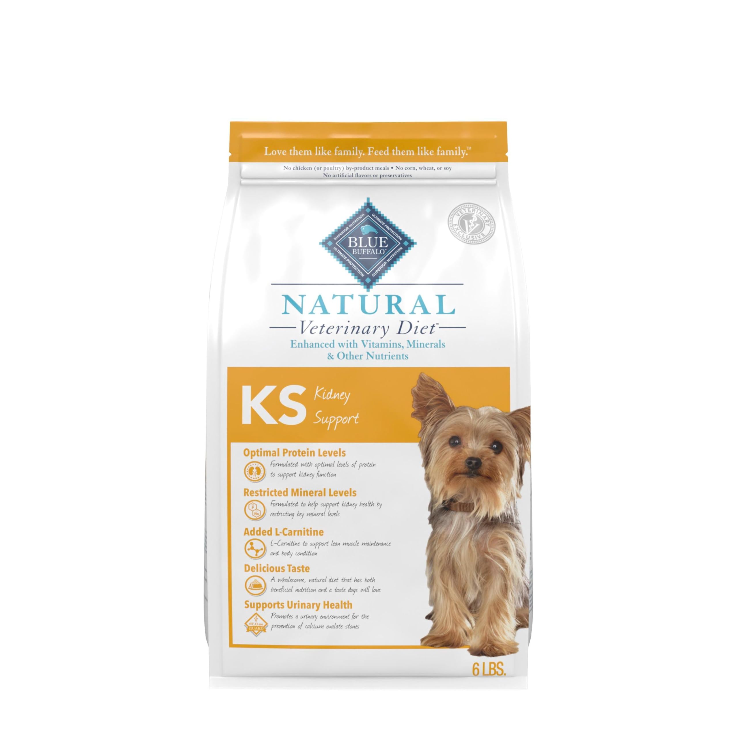Blue Buffalo KS Kidney Support dry dog food bag featuring real chicken for kidney-friendly nutrition.