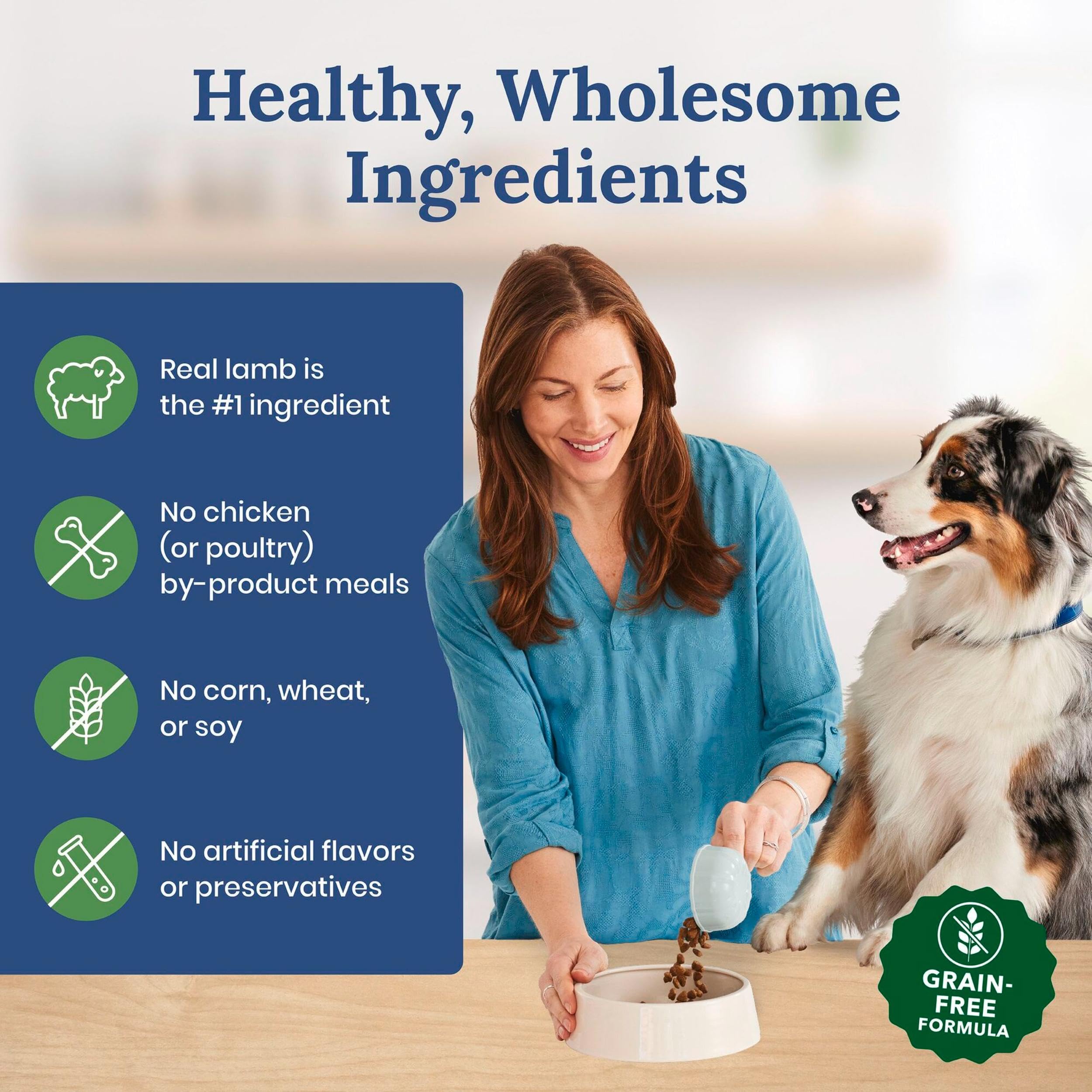 Blue Buffalo Lamb and Potatoes kibble delivers steady energy.