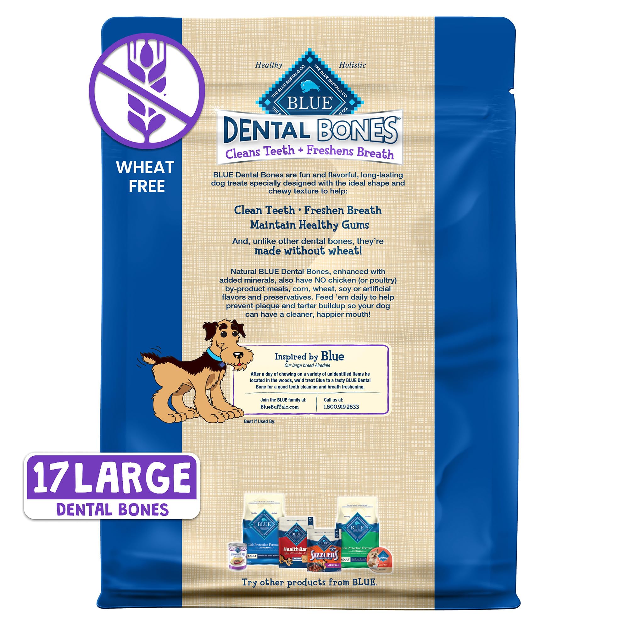 Blue Buffalo Dental Bones large-dog chew in action promoting fresh breath