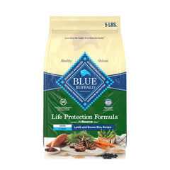 Blue Buffalo Life Protection 5lb bag front view highlighting real lamb recipe