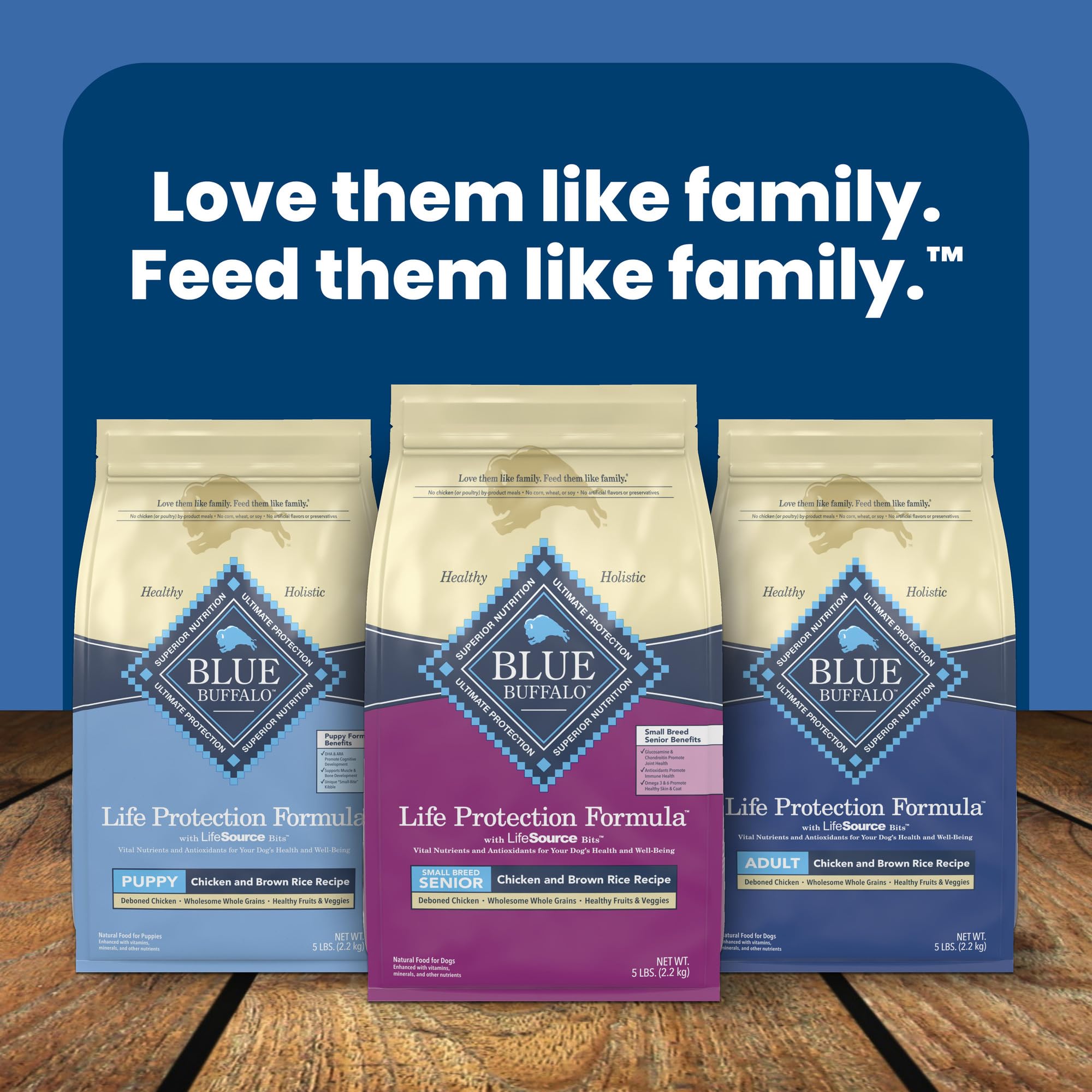 Blue Buffalo Life Protection 5-lb bag—compact, convenient for small breeds.