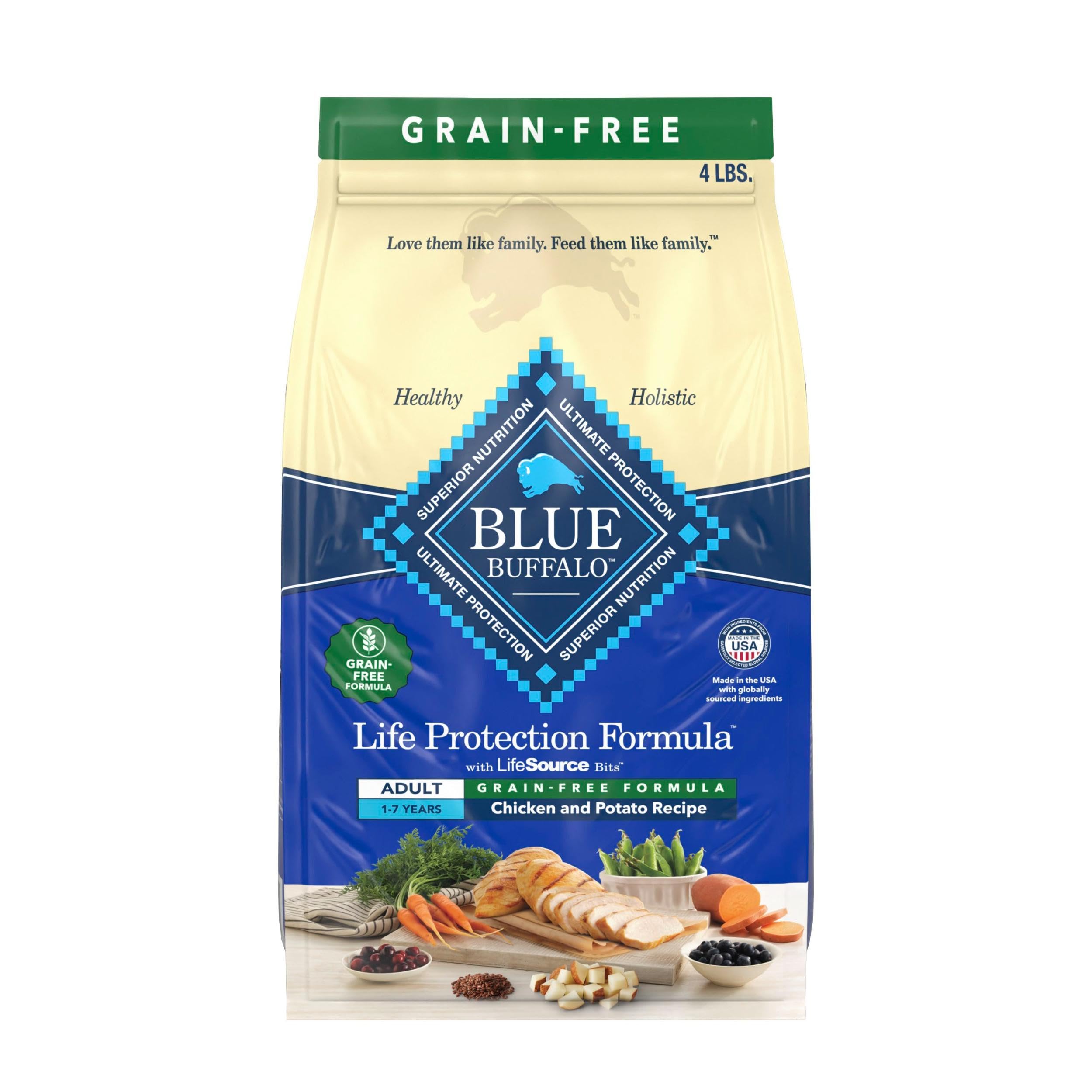 Blue Buffalo Life Protection chicken bowl supports balanced energy for active adult dogs