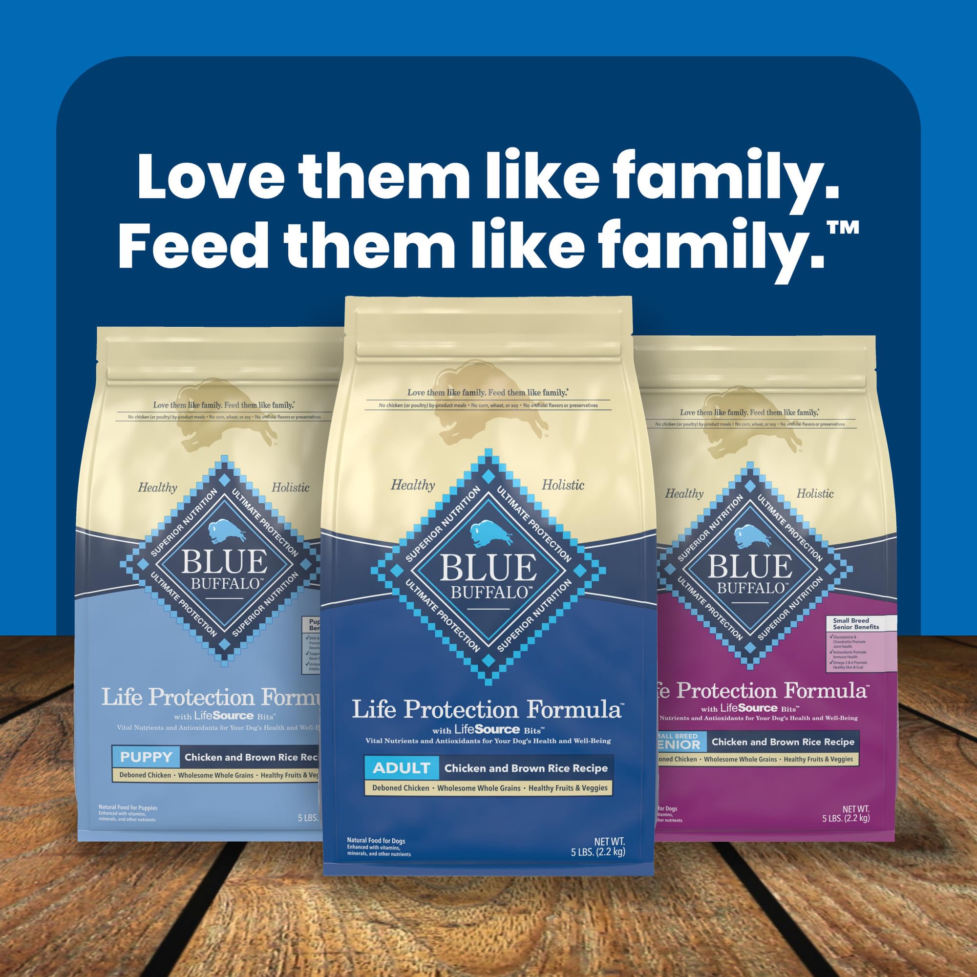 Blue Buffalo Life Protection Enhanced Packaging: packaging highlights ingredients and benefits.