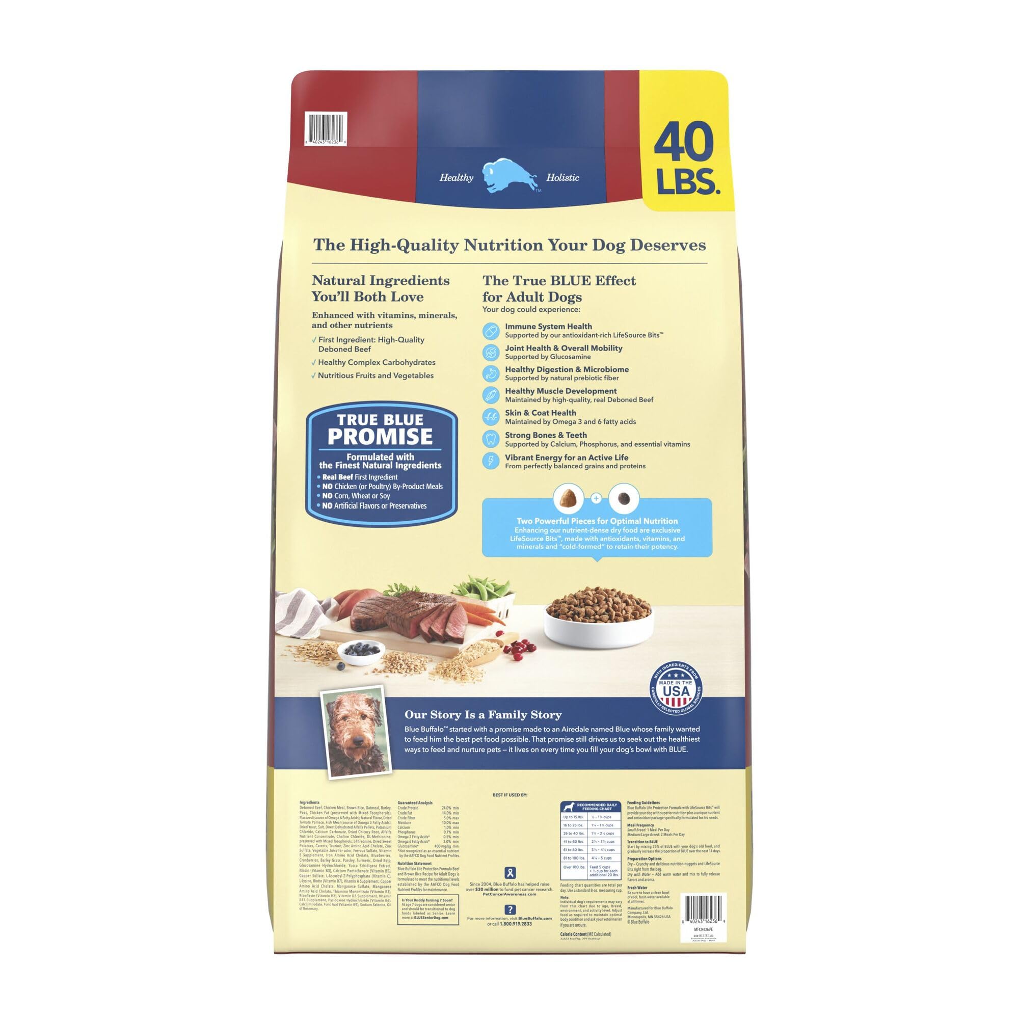Blue Buffalo Life Protection Formula with real beef first ingredient, appealing flavor.