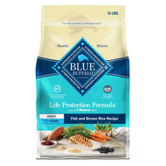 Blue Buffalo Life Protection Fish-First bowl highlights real whitefish for balanced nutrition.