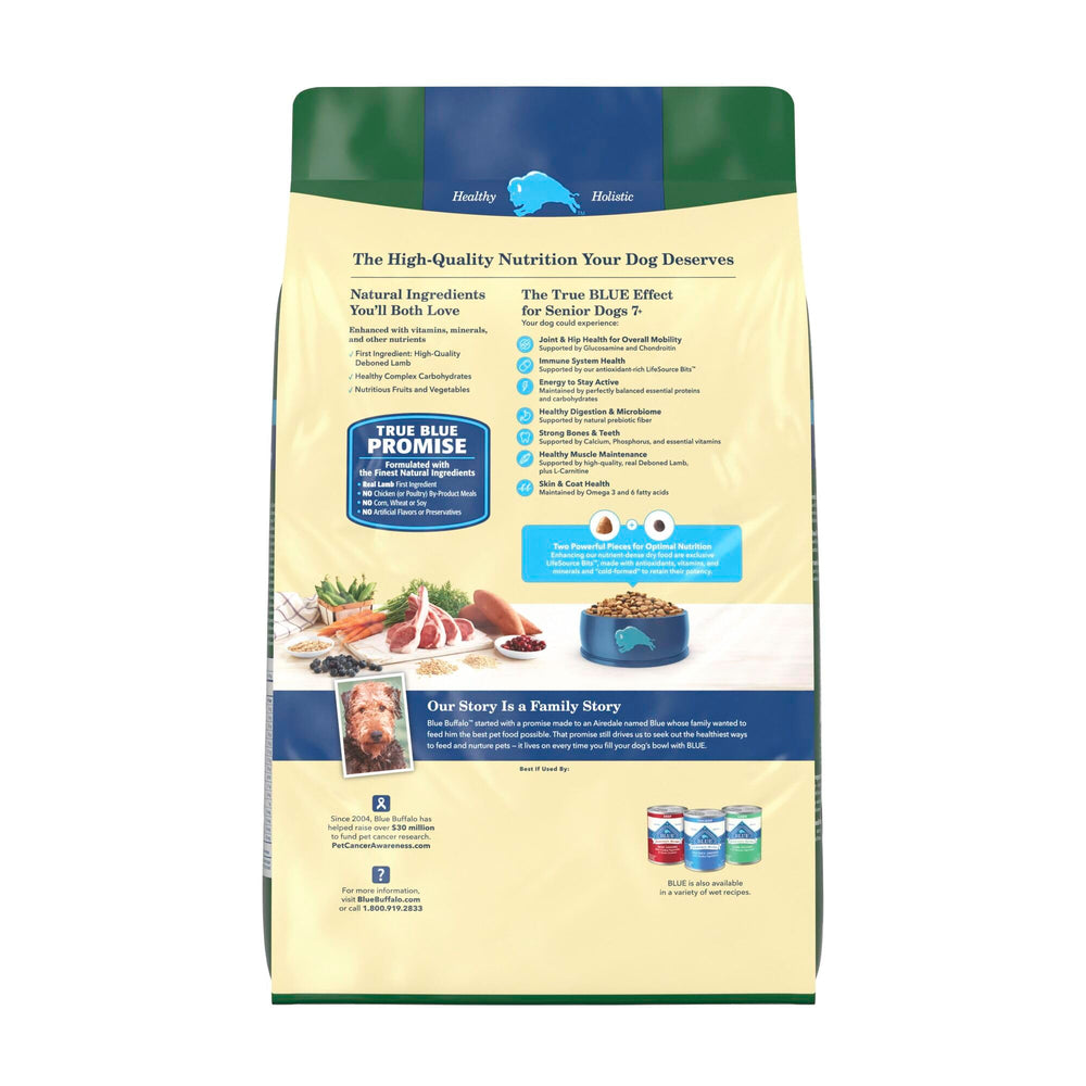 Blue Buffalo Life Protection Formula Senior 7+ kibble with deboned lamb first, high-quality protein.